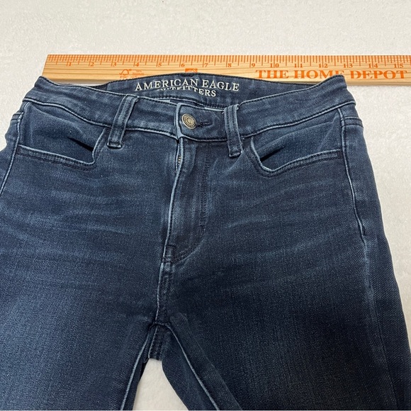 American Eagle Hi-Rise Jegging Super Stretch X 4 Distressed Dark Wash Size 2 - Picture 12 of 14